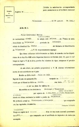 Solicitud para permanecer en territorio nacional de Willy Kychenthal.