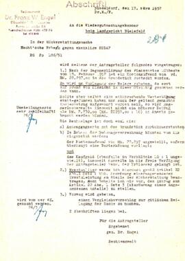 In der Rückerstattungssache Hecht'sche Erben gegen ehemalige NSDAP