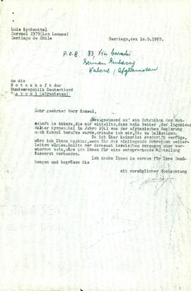 An die Botschaft der Bundesrepublik Deutschland Kaboul (Afganistan)