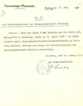 Geburtsregisters der synagogengemeinde Felsberg