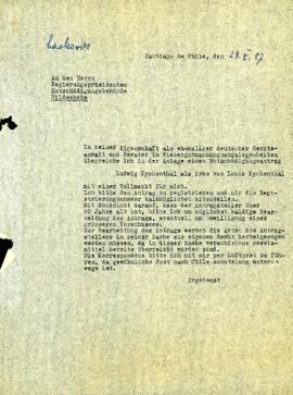 An den Herrn Regierungspräsidenten Entschädigungsbehörde Hildesheim