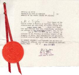 Certificado de defunción con sello de Embajada de Estados Unidos en Chile