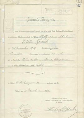 Certificado de Nacimiento de Edith Frank