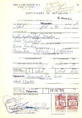 Certificado de defunción de Willy Kychenthal Markus