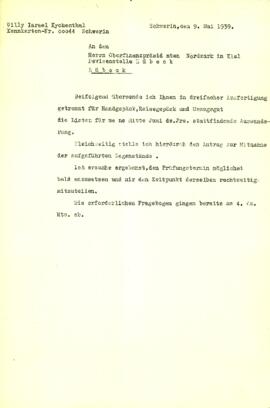Carta al presidente de Finanzas de Nordmark in Kiel