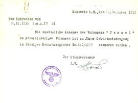 Aviso de cambio en la inscripción del nombre de Willy Kychenthal.