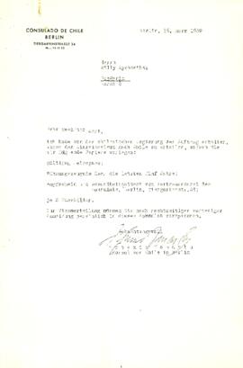 Carta del Consulado de Chile en Berlín.
