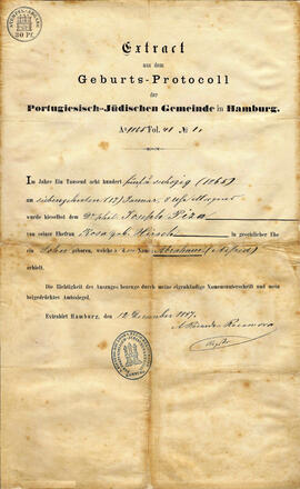 Certificado de nacimiento de Abraham (Alfred) Piza